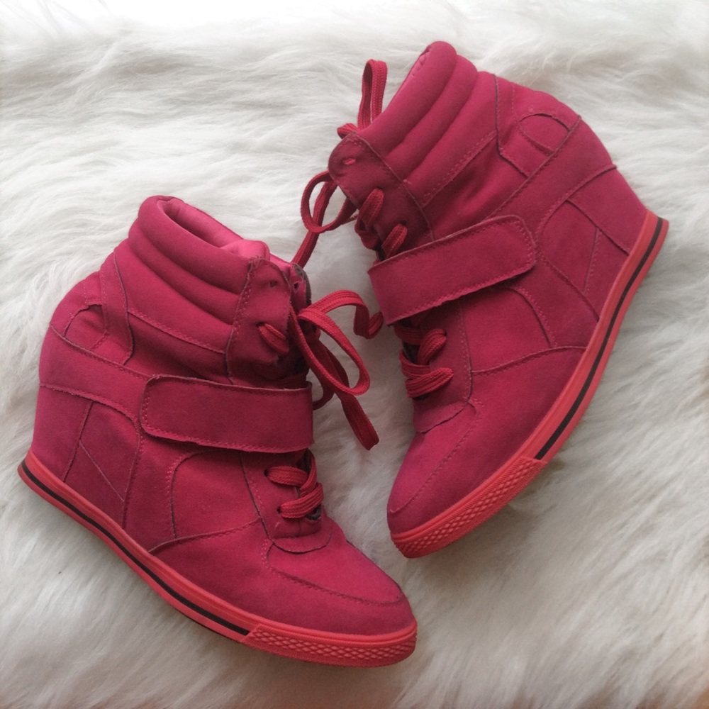 fushia nicoleed bucco sneaker wedges